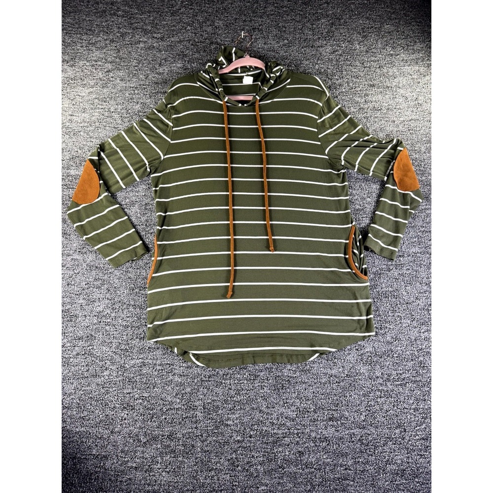 Sunshine & Rodeos Hoodie Womens Medium Green Striped Long Sleeve Elbow Patch